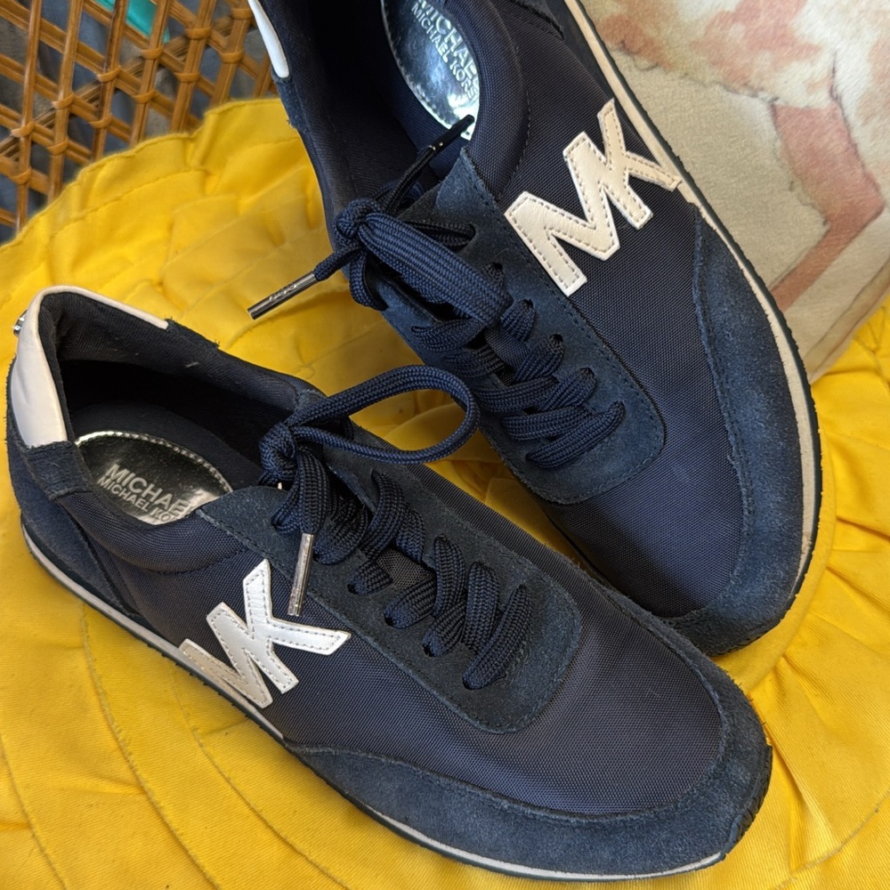 Michael Kors Navy and White MK Logo Lace-Up Sneakers